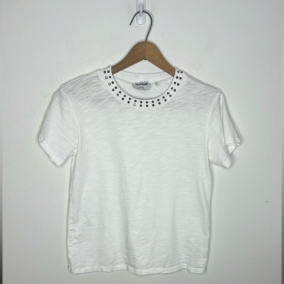 LNA Evereve Jett Cotton Slub Studded Embellishment Neckline Collar T Shirt - Picture 11 of 11